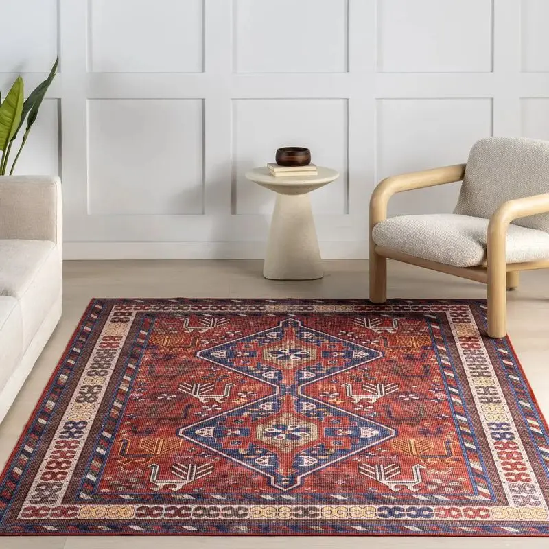 VIKAMA Vintage Bohemian Rug, Non-Slip Decorative Rug for Living Rooms and Bedrooms, Sofa and Coffee Table Rug, Home Decor
