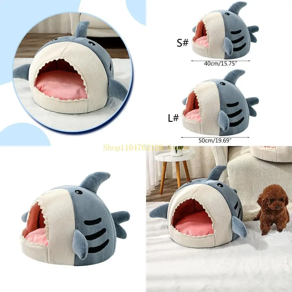

Кровать для кошек для домашних кошек, маленькая собака, теплая кровать, дом, милая форма акулы, палатка для щенка, кровать для