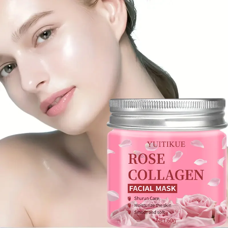 Mascarilla facial de colágeno rosa para reparación nocturna, iluminadora y antiarrugas, hidratación profunda para una piel suave, 60 g