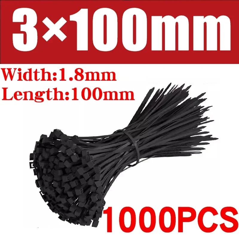 500/1000pcs selbstsicher nde Kunststoff-Nylon binder schwarze Reiß verschluss bänder Riemen Nylon-Kabelbinder-Set Befestigungs ring Schlaufe Draht wickel