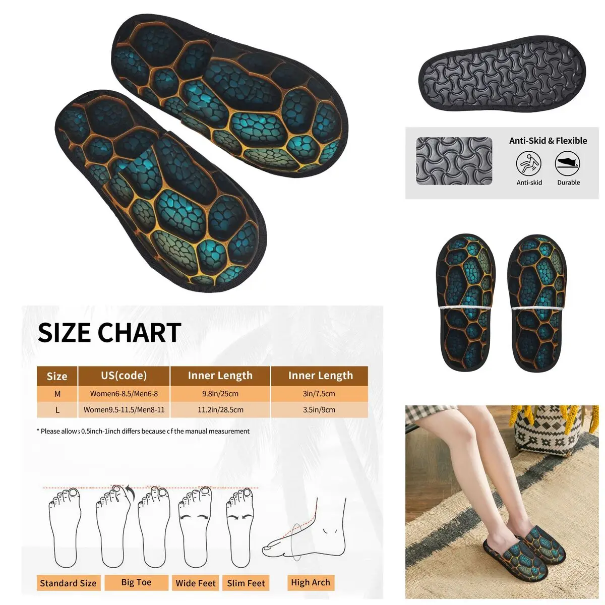 3d Afdrukken Mannen Vrouwen Harige Indoor Slippers, Gouden Leeuw En Damast Ornament Gezellige Speciale Anti-Slippers