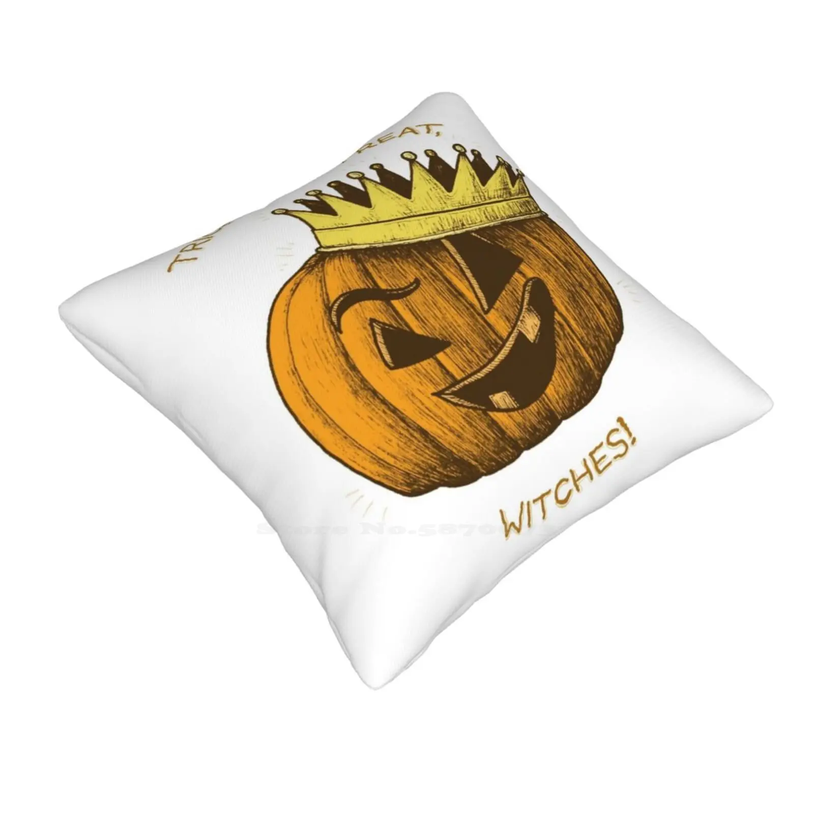 Little Pumpkin King Funny Cute Decor Square Pillowcase Jack O Lantern Pumpkin King Witch Halloween Crown Spooky Spoopy