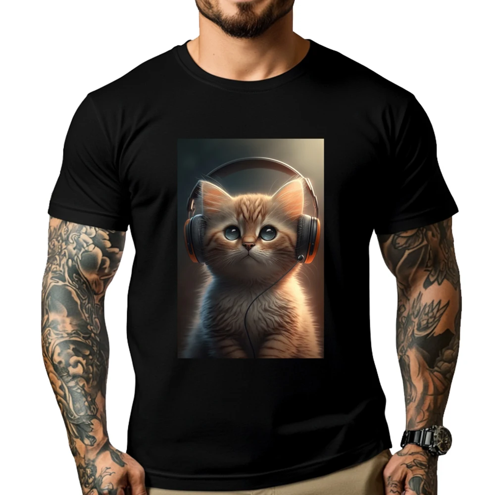 

Cute Cat Kitten With Headphones Listens To Music Streetwear Cheap Chinese Style