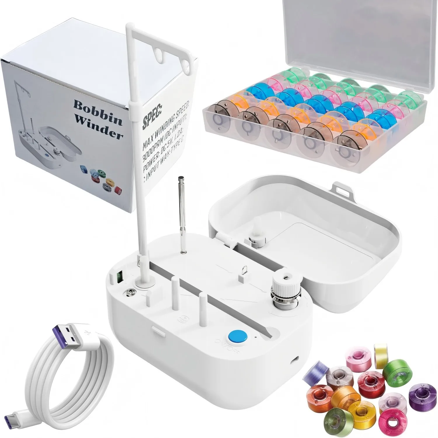 Automatic bobbin winding machine with automatic stop sensor, large bobbin rack and 25 15-grade bobbins