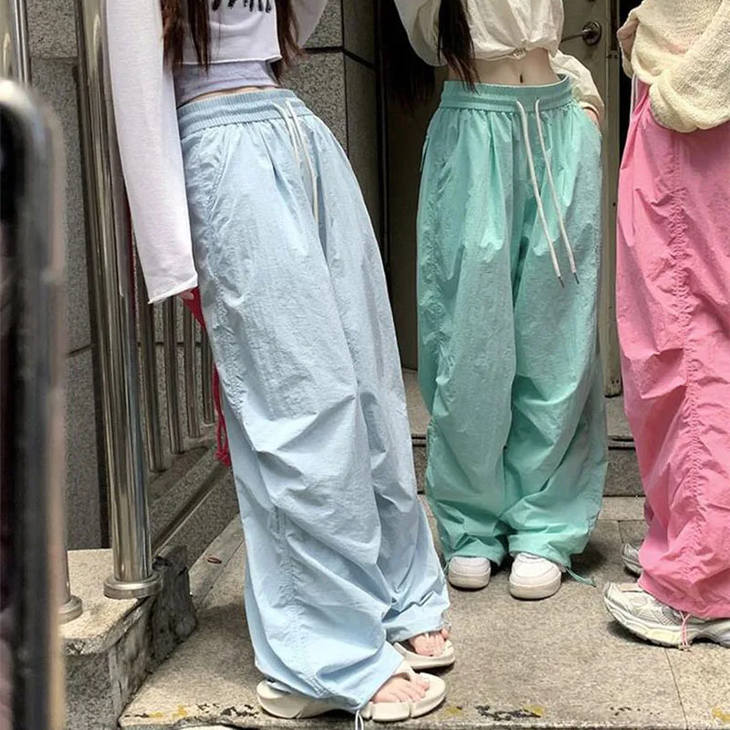 Xpqbb Candy Colors Women's Parachute Pants High Waist Baggy Jogger Y2K Sweatpants Woman Harajuku Streetwear Wide Leg Trousers