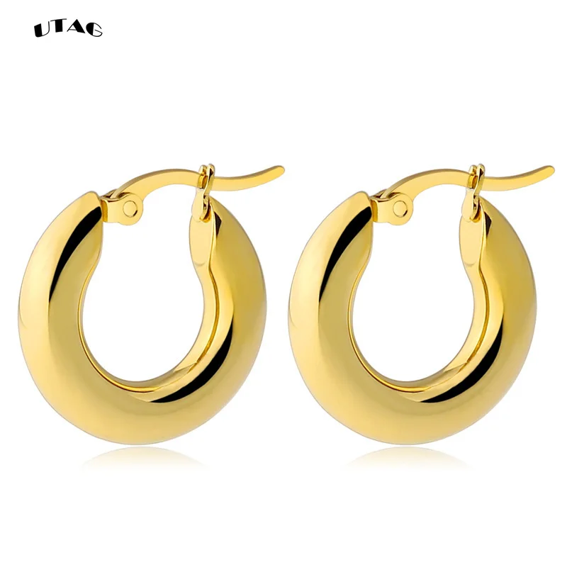 UTAG Gold color circle creole earrings, Stainless Steel Big Round wives Hoop Earrings gifts for women