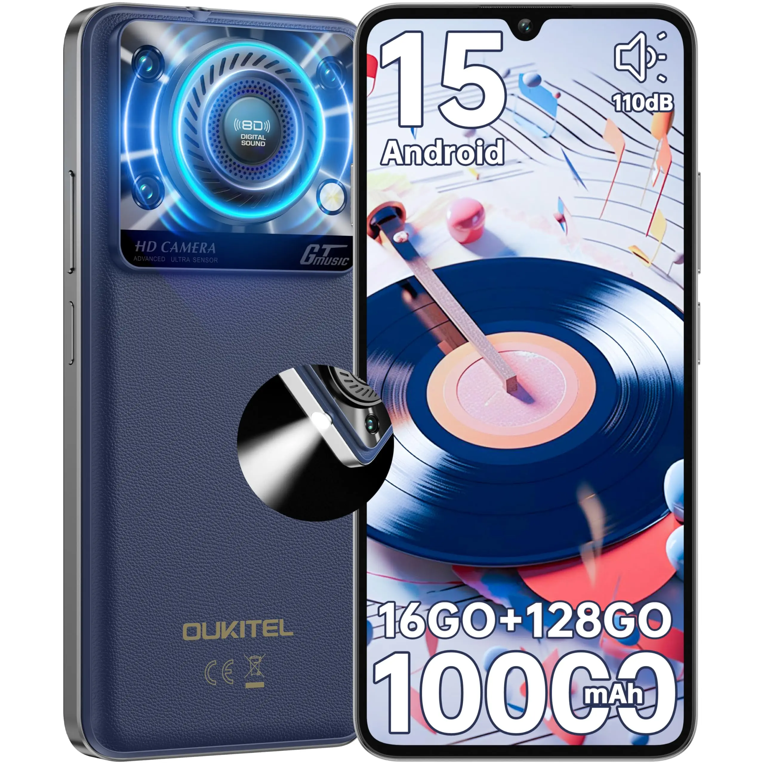 OUKITEL C60 - Telephone Portable Android 15,16(4+12)GO+128GO,Haut-parleur Smartphone 10000mAh 6,88" HD+,13MP NFC/Fingerprint