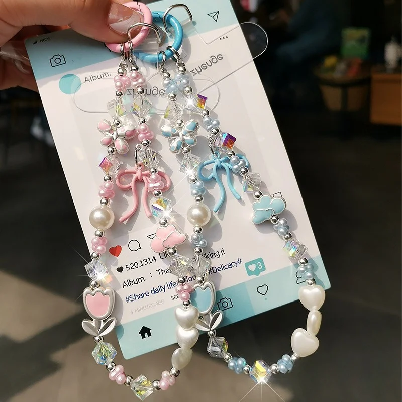 

Ladies' Keychain Inlaid with Crystal Style Cloud Bow Flower Decoration Fresh and Sweet Style Phone Chain