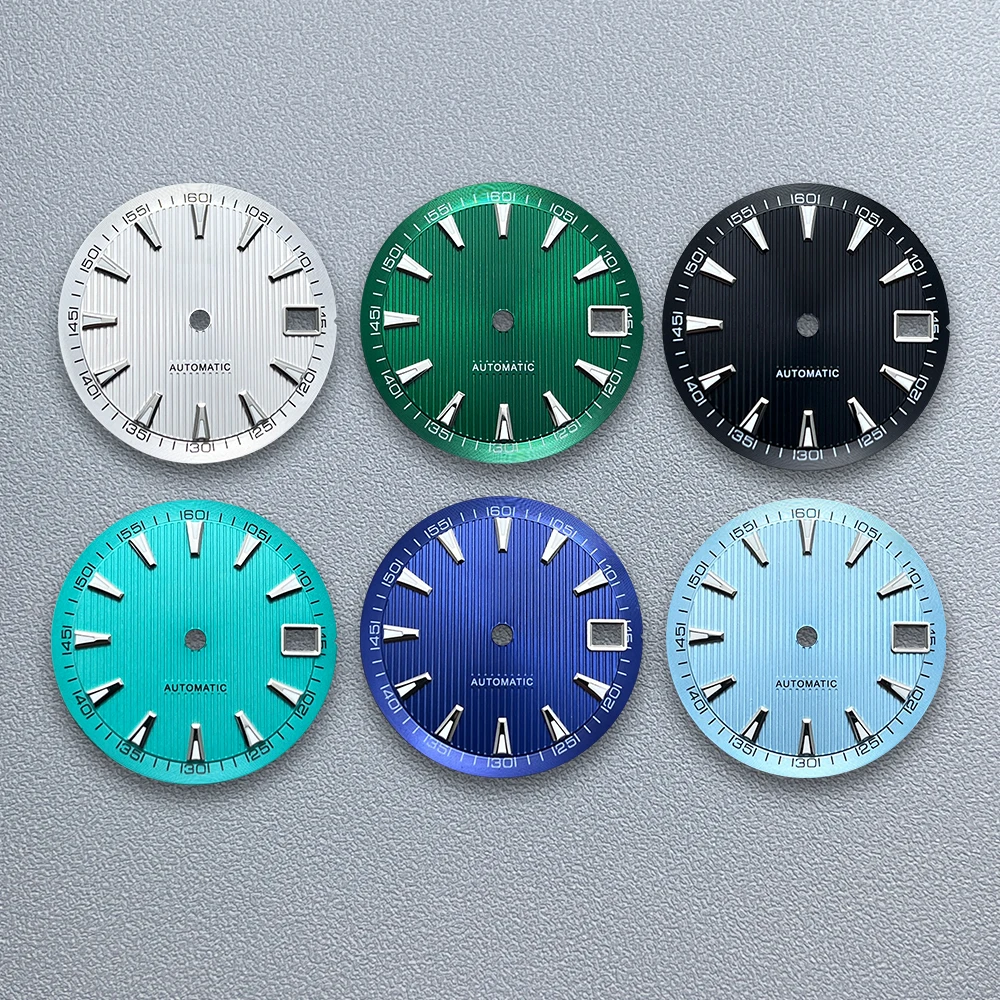 

28.5mm S Logo Dial Fit NH35/NH36/4R/7S Automatic Movement Green Luminous Vertical Grain Dial Watch Modification Accessories