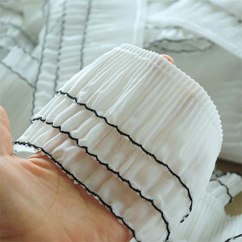 1yard Three-Layer Chiffon Fabric Pleated Trim 10cm Wide Elastic Lace Ribbon Collar and Cuffs Skirt Hem DIY Decoration