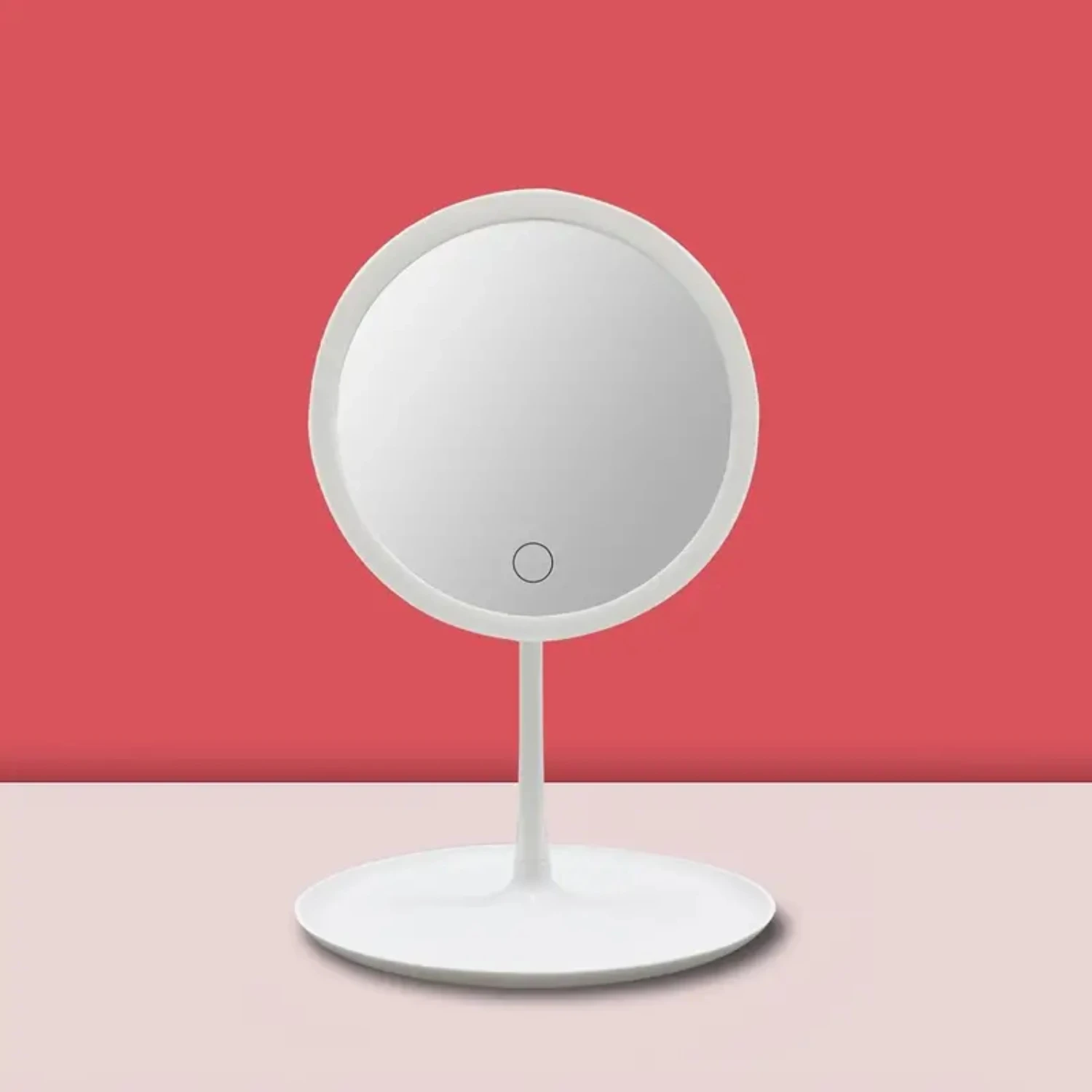 USB Charging LED Desktop Makeup Mirror with 3 Color Lighting and Cosmetic Tray for Women, Portable, Rechargeable, Adjustable Bri