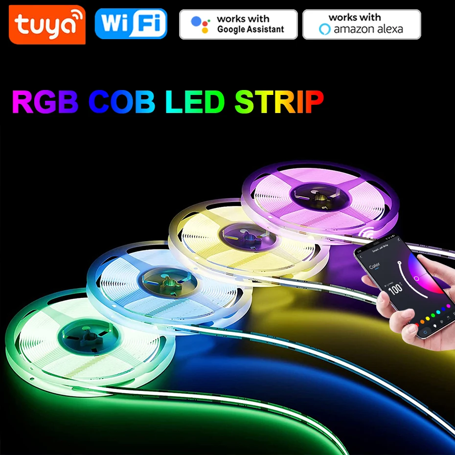 840LEDs/m Smart 24V COB RGB Led Strip Tuya WiFi,Bluetooth.Infrared 1m-5m Dimmable RGB Tape Flexible Led Light Room Decoration