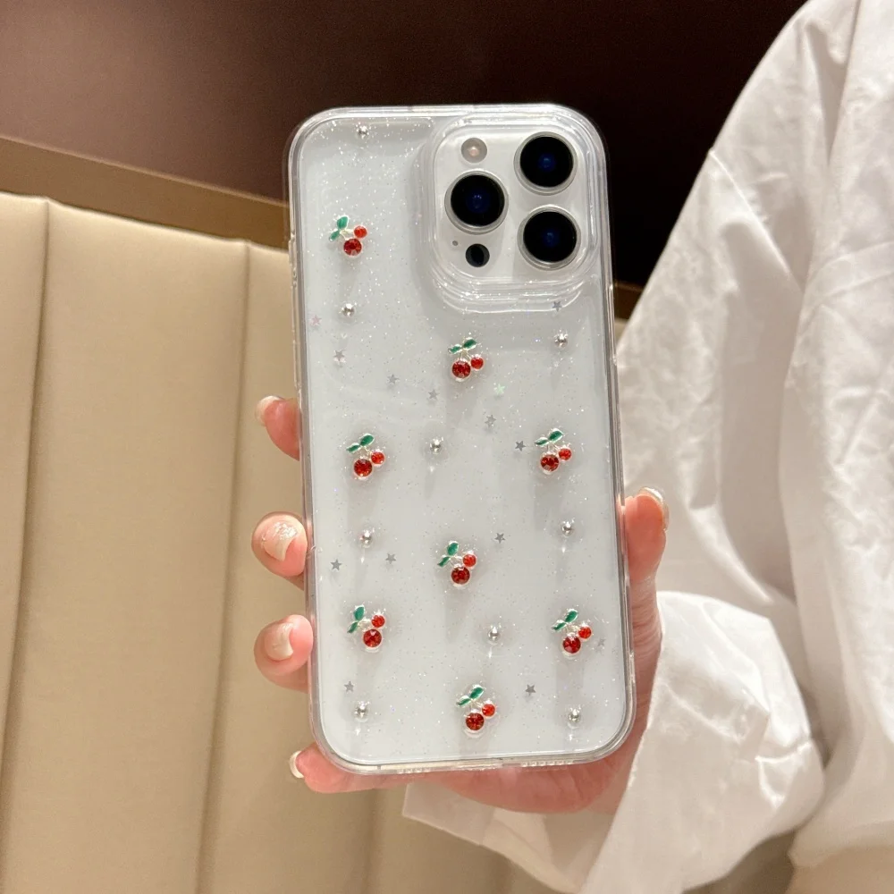 [Sh] ينطبق على حافظة الهاتف المحمول Apple 16promax، جليتر iPhone16 الجديد ثلاثي الأبعاد، Cherry 16pro Advanced Sens plus