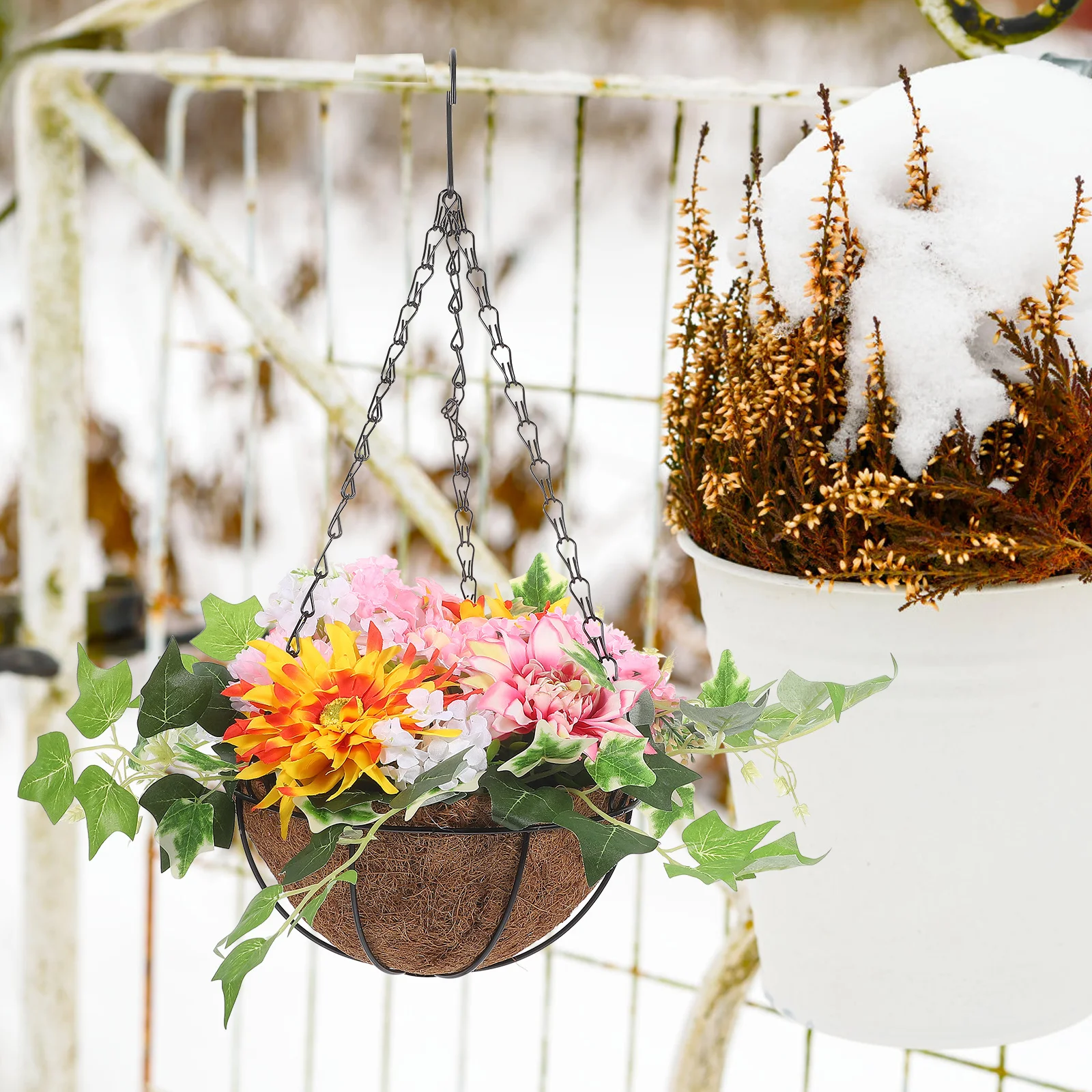 

Artificial Potted Plant Hanging Flower Basket Spring ChrysanthemumFlowers Outdoor Garden Decor Plastic Baskets Home Office Cafe
