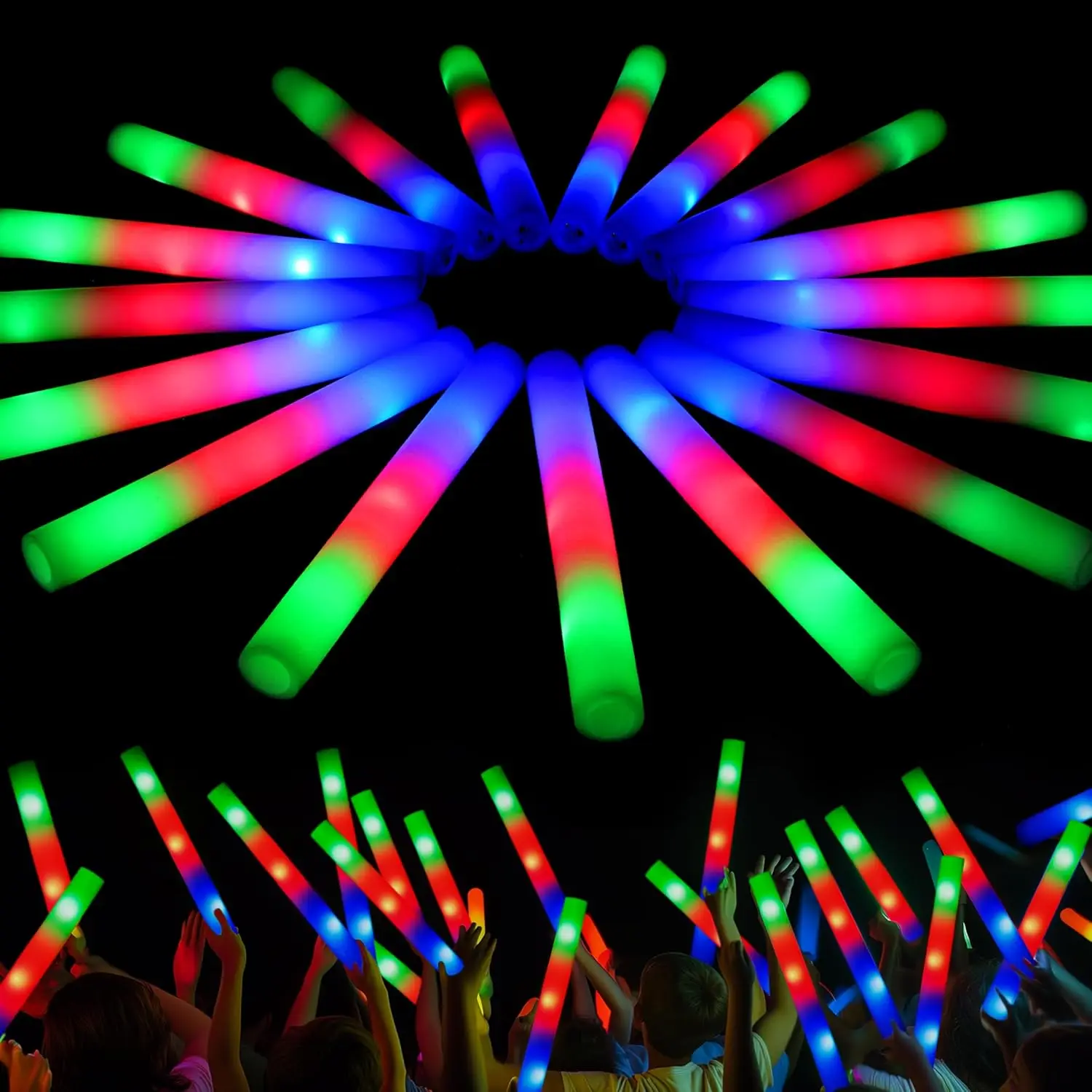 

42 светящиеся палочки из пенопласта с LED-подсветкой, светящиеся палочки для вечеринок, оптом, с 3 режимами цветовой подсветки, для светящейся вечеринки