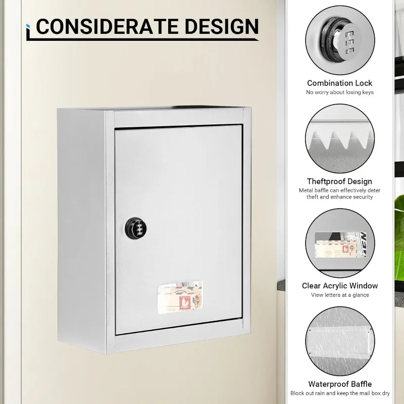 

Сквозной ящик с кодовым замком, регулируемый сейф почтового ящика размером 16,5 x 12,5 x 6 дюймов, непромокаемые почтовые ящики