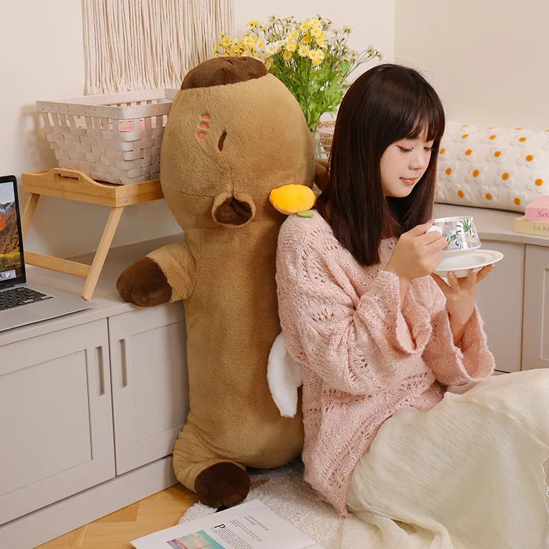 Giant Kawaii Cartoon Giant Strip Capybara Plush Doll  Brown Orange Wings Creative Capybara Plush Toy