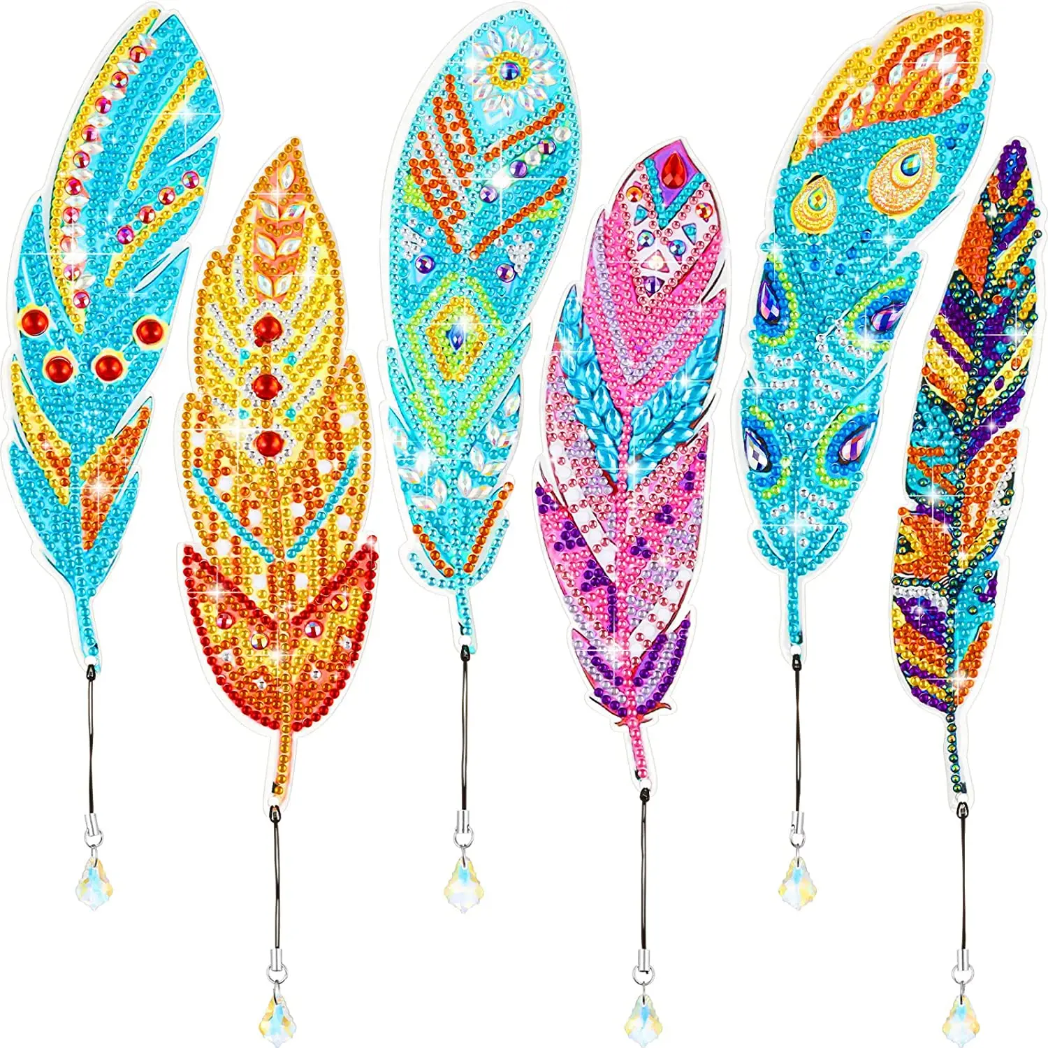 6 sztuk DIY Diamond Art Trwałe jednostronne kryształki PET w sztyfcie Rhinestone Book Note 5D Diamond Painting Feather Bookmark Kit
