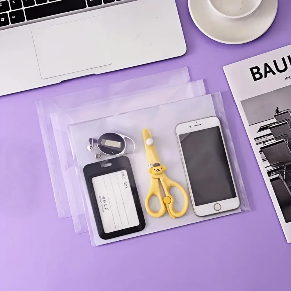 6pcs Transparent Thickened Closure File Pouches, A5 Size, Suitable for Office, Study, Stationery, Receipts, and Document Storage view 3