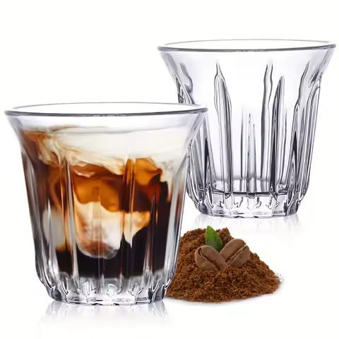 2 Pack Espresso Cups, Clear Glass Cups for Coffee, Coffee Mugs Glasses Espresso Accessories in Kitchen/Office/Bar, Easy to Clean
