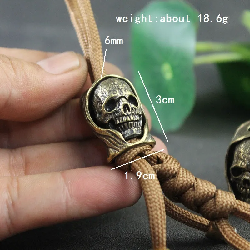 Hooded Death God Skull Head Brass Knife Bead DIY Paracord Accessories Hangings Jewelry Punk Vintage Outdoor EDC Lanyard Pendants