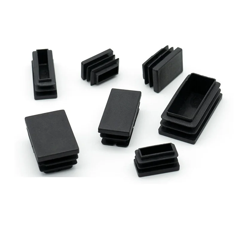 Plastic Tubing End Caps Chair Leg Caps Furniture Glide Rectangle Feet Tube Inserts Plug Dust Cover Floor Protector Black
