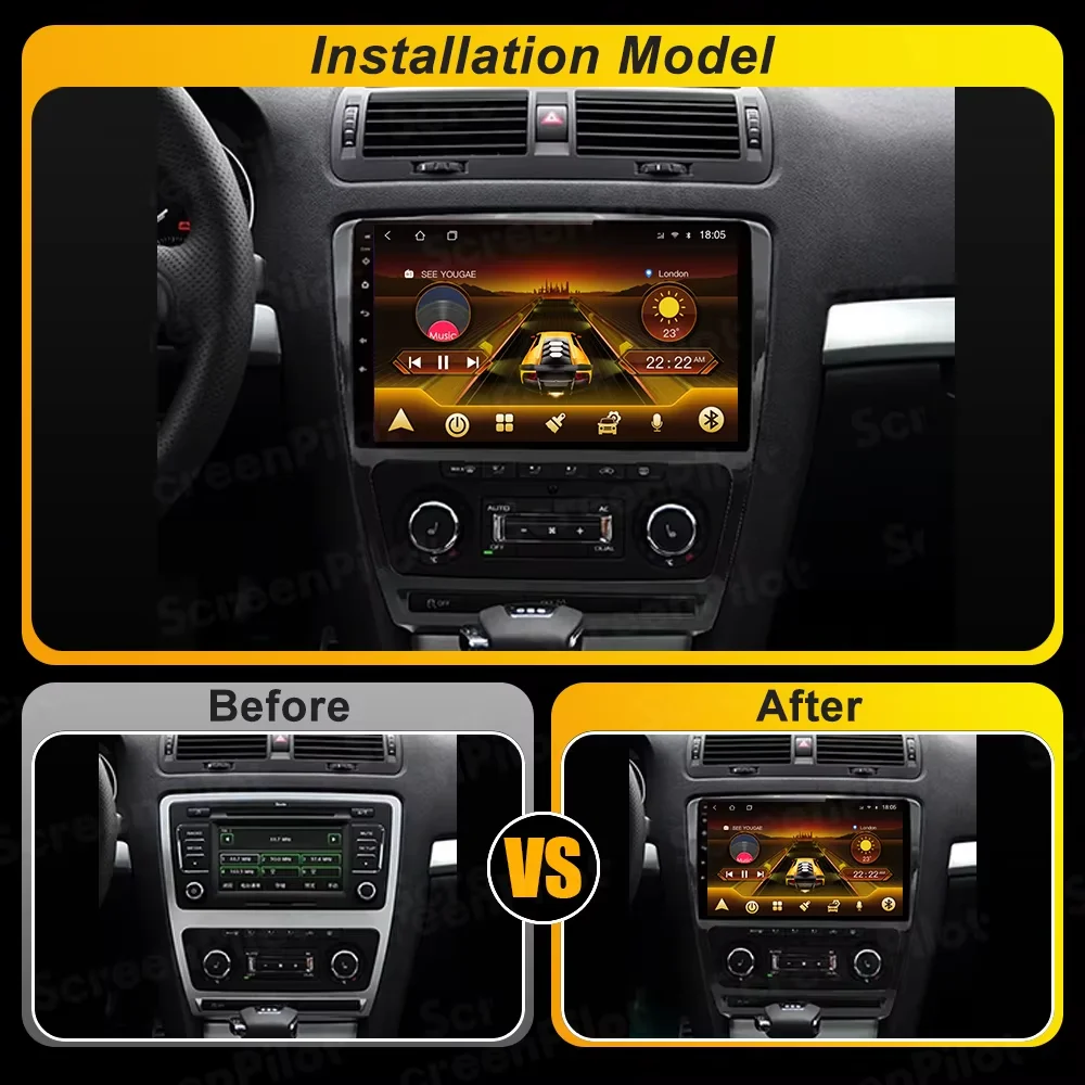 Android 16 For Skoda Octavia 2 A5 2004-2013Car Radio Stereo Head Unit Multimedia Video Player GPS Navigation 2K QLED 9 Inch 5G