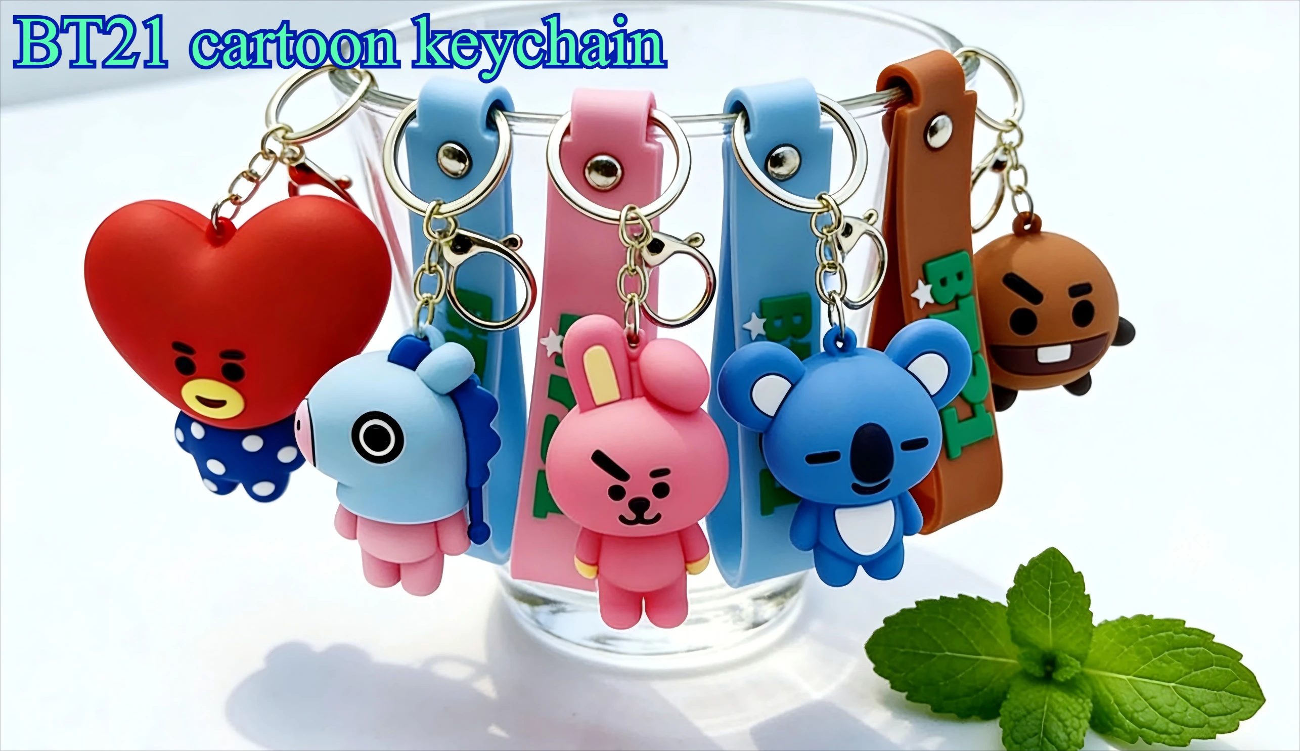 New BT21 Koya RJ Shooky Cooky Tata Chimmy Mang Anime Cartoon Figure Model Ornament Car Interior Backpack Pendant