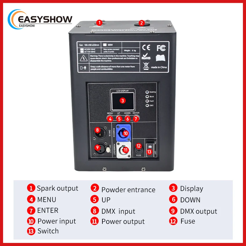 750W Electronic Cold Spark Firework Machine Ti Power Built-in Signal DMX/Wireless  Cold Spark machine with Remote control