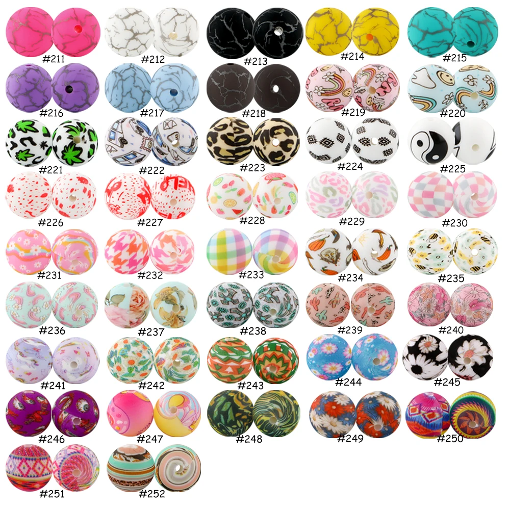 Kivoct New 10/20Pcs 15mm Printed Silicone Beads Round Charm Beads For Jewelry Making DIY Keychain Necklace Bracelet Accessorie