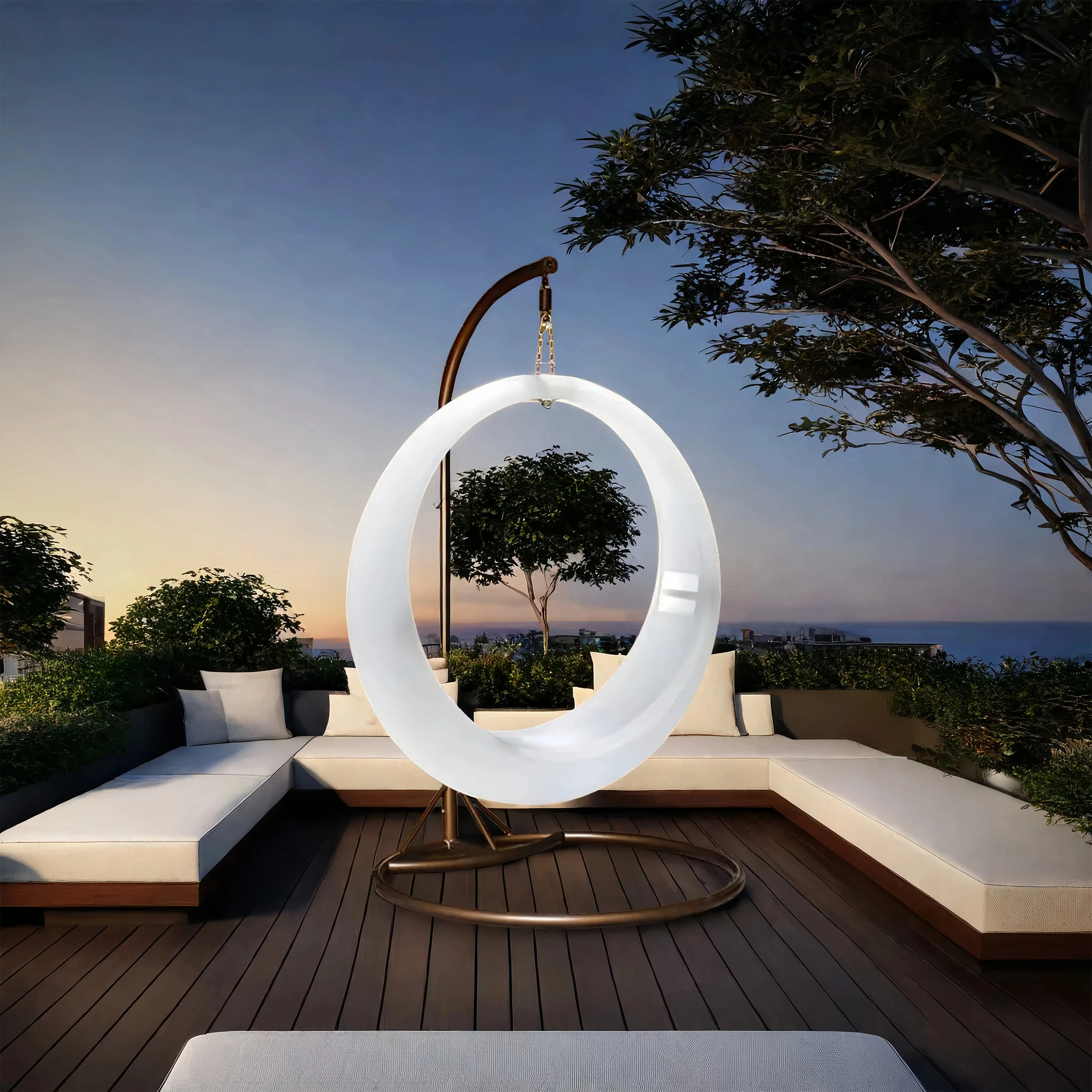 Simple Hanging Vertical Round Moon Ring Swing Chair for Indoor and Outdoor Venues for Patios Bedrooms Parks Gardens