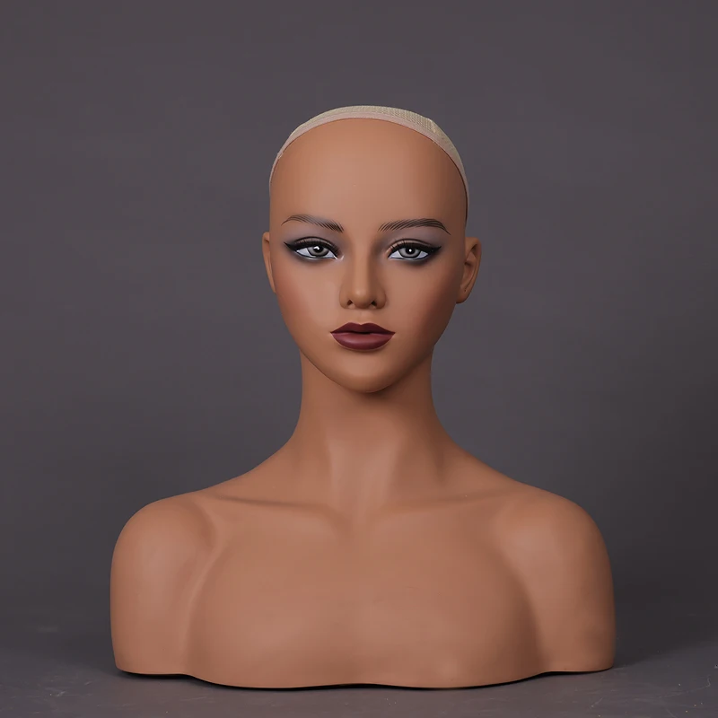 Plussign Mannequin Head Wig Stand With Eyelash Realistic Make Up Doll Head Mannequin Head with Shoulders Display For Wigs