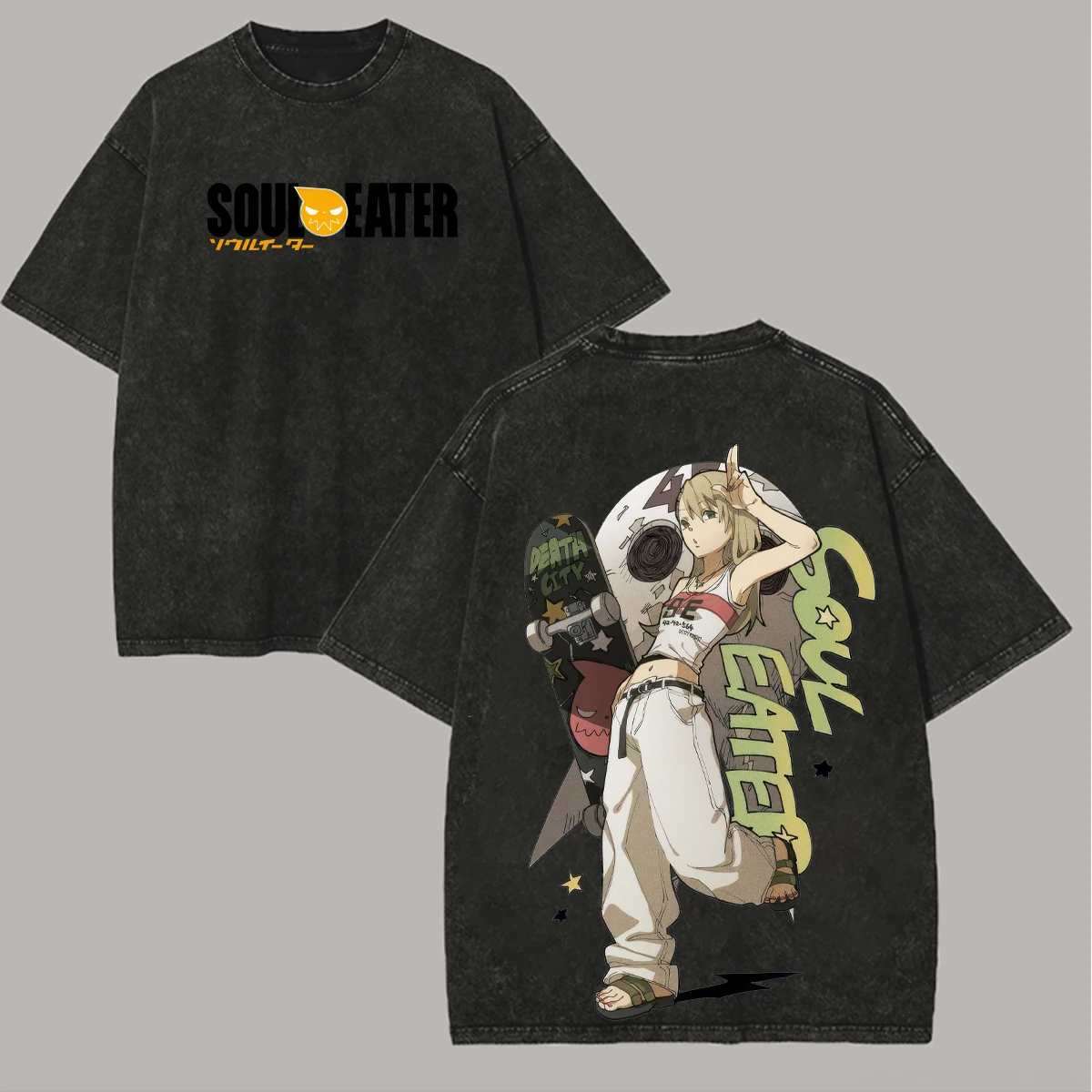 Soul Eater Anime Lover Washed T-shirt Personality Clothes Oversized Unisex Year Round Clothing High Quality Hot Product Couples