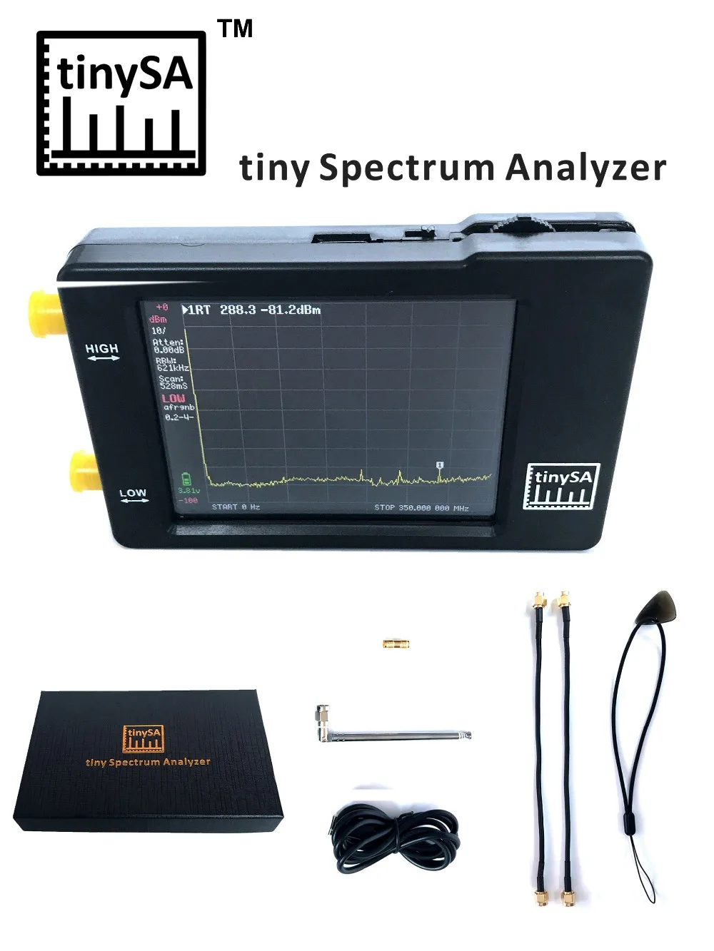 Oryginalna wersja Hugen TinySA 2,8-calowy wyświetlacz 100 kHz do 960 MHz Ręczny analizator widma Tiny z ochroną ESD