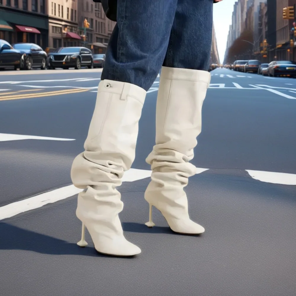 2025 New Women\'s Autumn Winter Street Style Chunky Heel Round Toe Over The Knee Thigh High Boots Large Size Stacked Boots