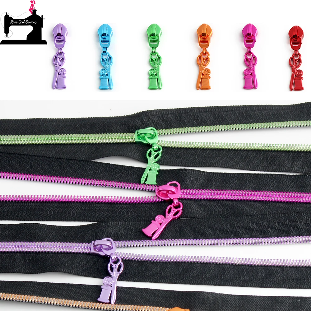 

1/5sets Scissors Buttons Needle Thread Pull Tab Slider 5# Nylon For Purse Clothing Bags Universal Zipper Repair Kit Accessories