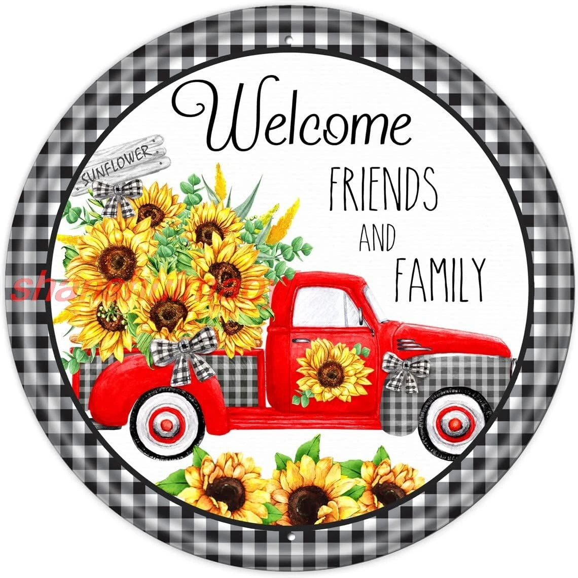 shan tal Tin Sign Rustic Wall Decor Plaque Welcome Friends and Family Sign Everyday Sign Sunflower Wreath Sign,Suitable f 1pc