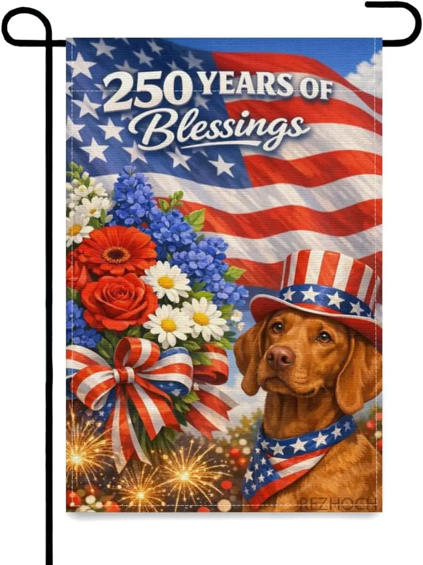 Blessings 250 Years America Garden Flag 12x18Inch,250 Anniversary USA Flag,Patriotic Vizsla Independence Day Outdoor Yard Po AAS