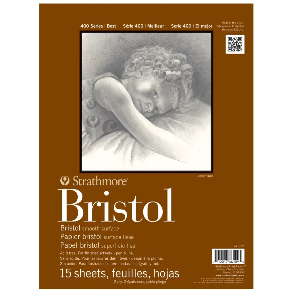 

Блокнот для рисования Bristol Paper Pad серии 400, гладкая бумага, на клейкой основе, 9x12 дюймов, 15 листов (2-слойная бумага) - Бумага для художников для взрослых и студентов - Ma