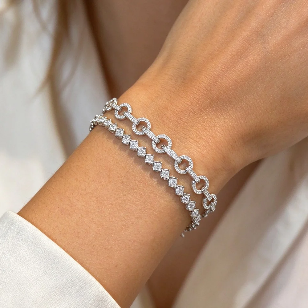 COSYA Full 2-3mm Moissanite Tennis Bracelet For Women S925 Sterling Silver D VVS1 Lab Diamond Luxury Chain Party Fine Jewelry