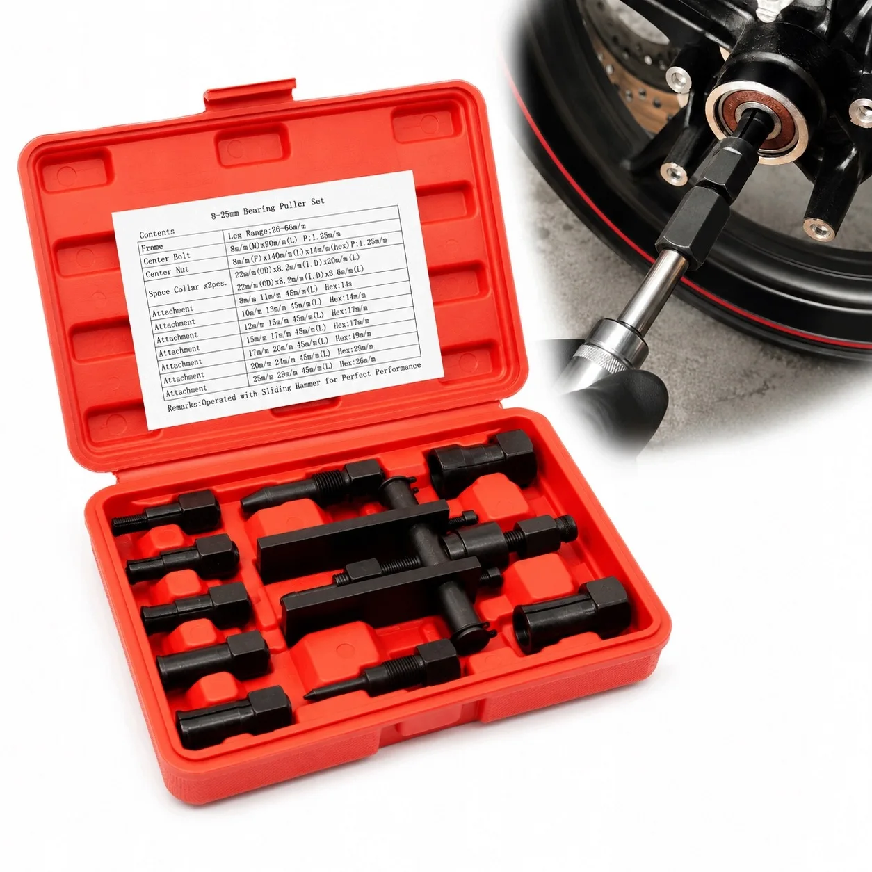 Kit estrattore cuscinetti moto 10 pezzi, strumento di rimozione cuscinetti a due ganasce, estrattore per cuscinetti con scatola