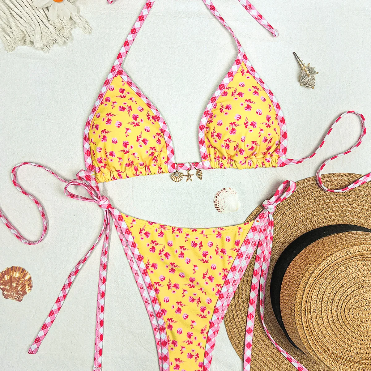 2026 Woman Fashion Printed Triangular Cup Strap Low Waist Sexy Casual Slim Dot Split Bikini Swimsuit for Women