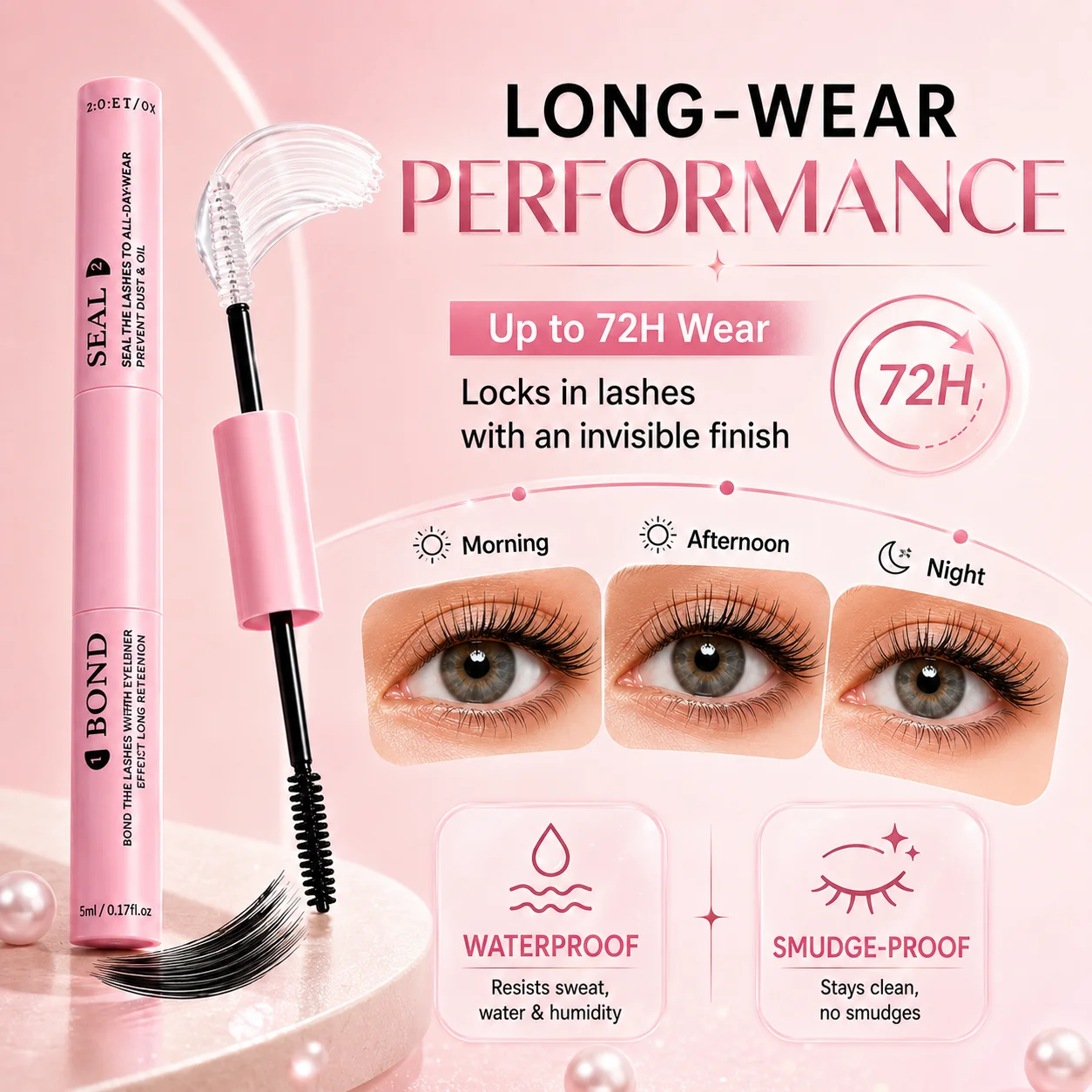 Waterproof 2 in 1 Lash Bond and Seal Glue Strong Hold Cluster Lashes Adhesive Long Lasting DIY False Eyelash Extension Makeup To