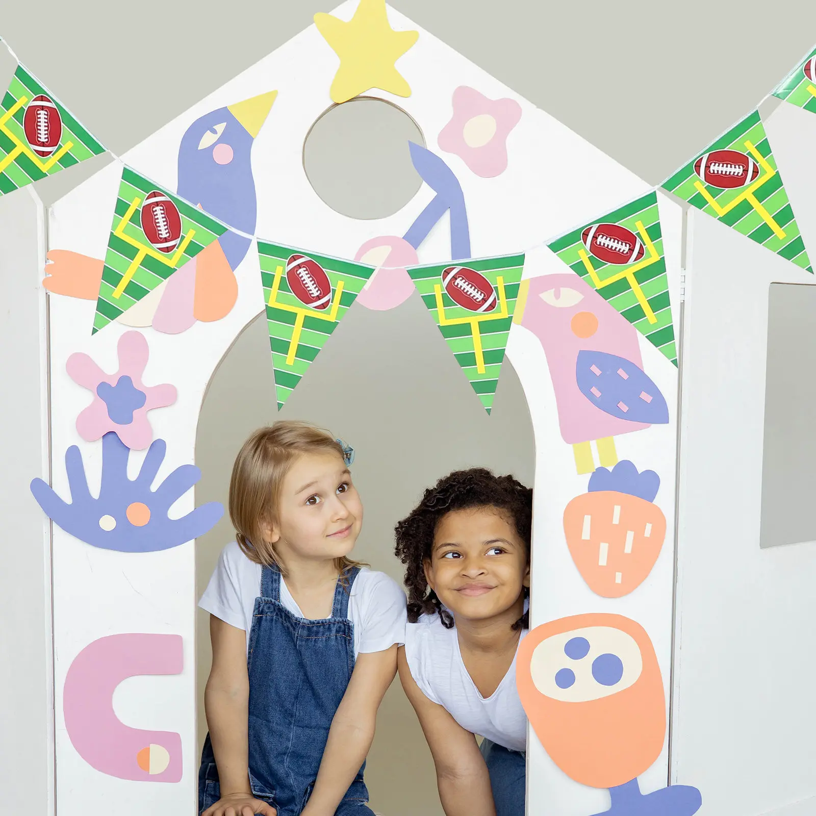 Football Party Banner 4 Sets Triangle Pennant Garland for Birthday Sports Event Decorations