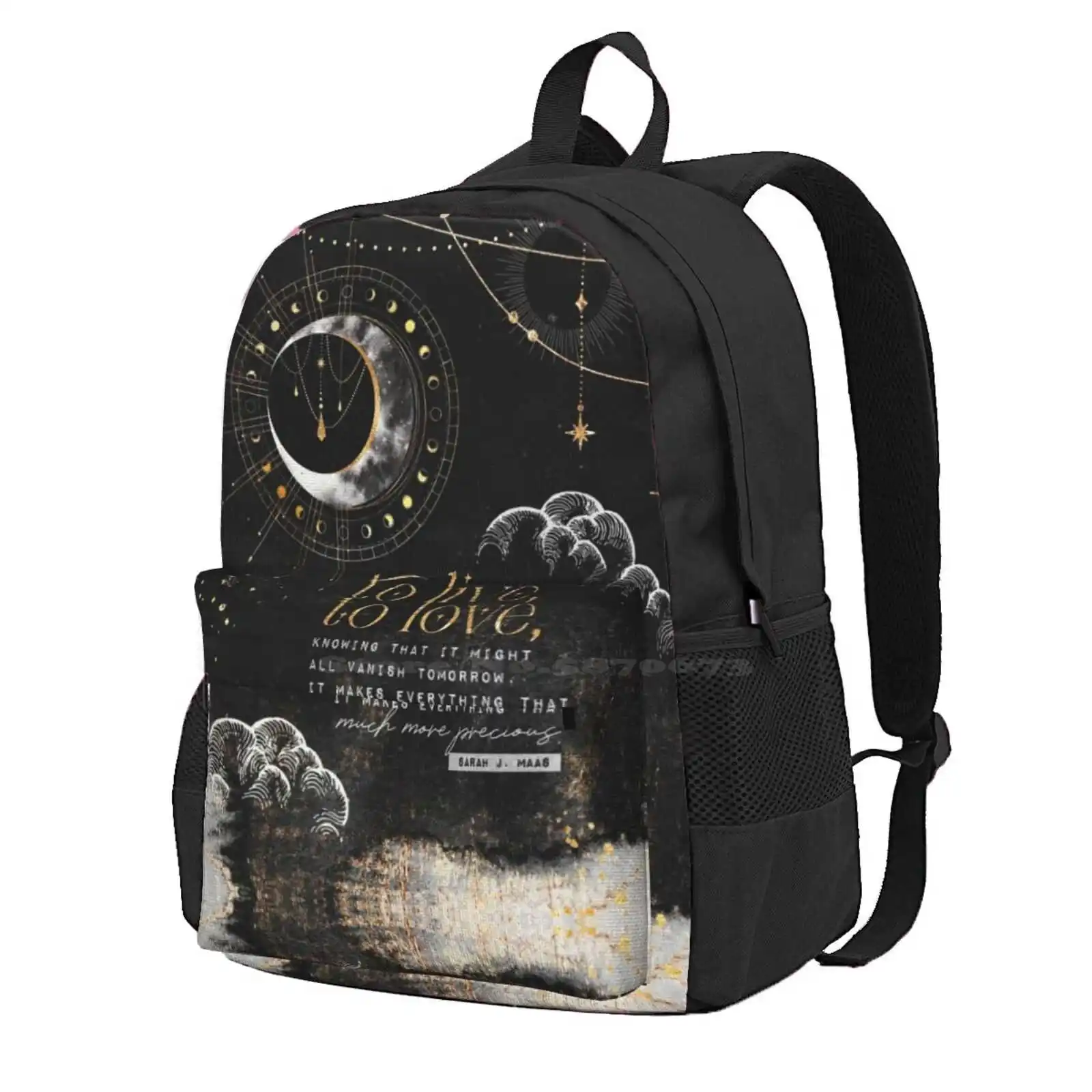 To Live To Love Hot Sale Schoolbag Backpack Fashion Bags Acotar Rhysand Feyre Feysand Stars Starry Gold Black White Celestial