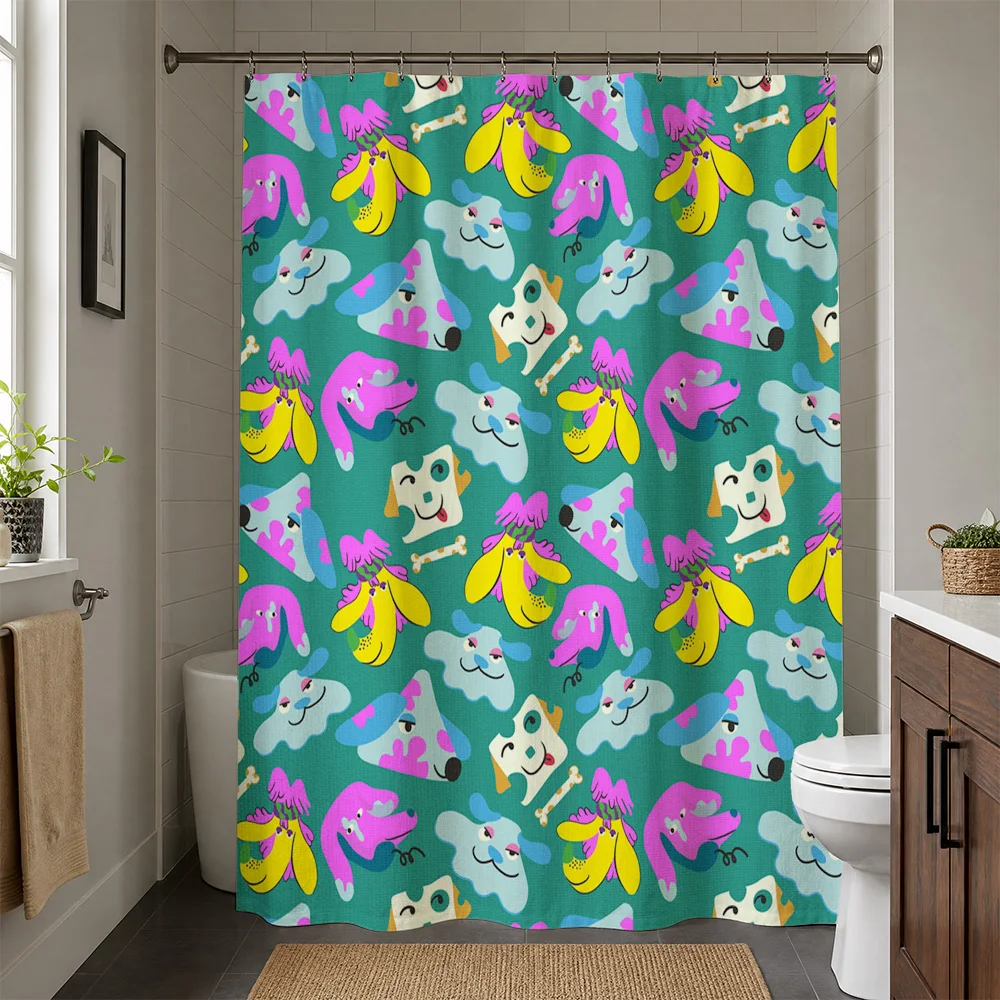 Cute Dog Pattern Shower Curtain Waterproof Pet Cartoon Animals Bathroom Decor Liner Fun Housewares Trendy Shower Curtain for Kid