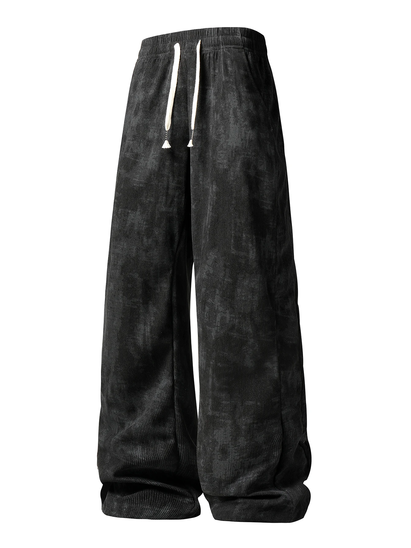 Retro floral corduroy trousers for men; loose straight-leg casual pants with elastic waistband and pockets for autumn and winter