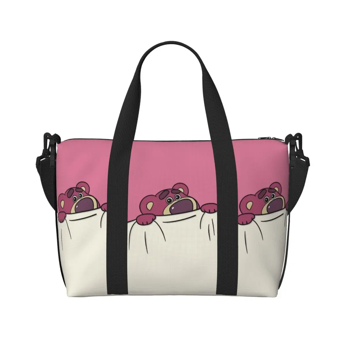 Bolso de mano de playa Lotso personalizado para mujer, bolsa de compras de viaje de dibujos animados de oso de fresa, Extra grande, para gimnasio