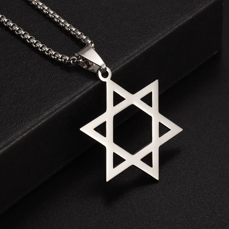 Stainless steel men's chain necklace, European and American simple smooth six pointed star necklace, personalized pendant, Europ