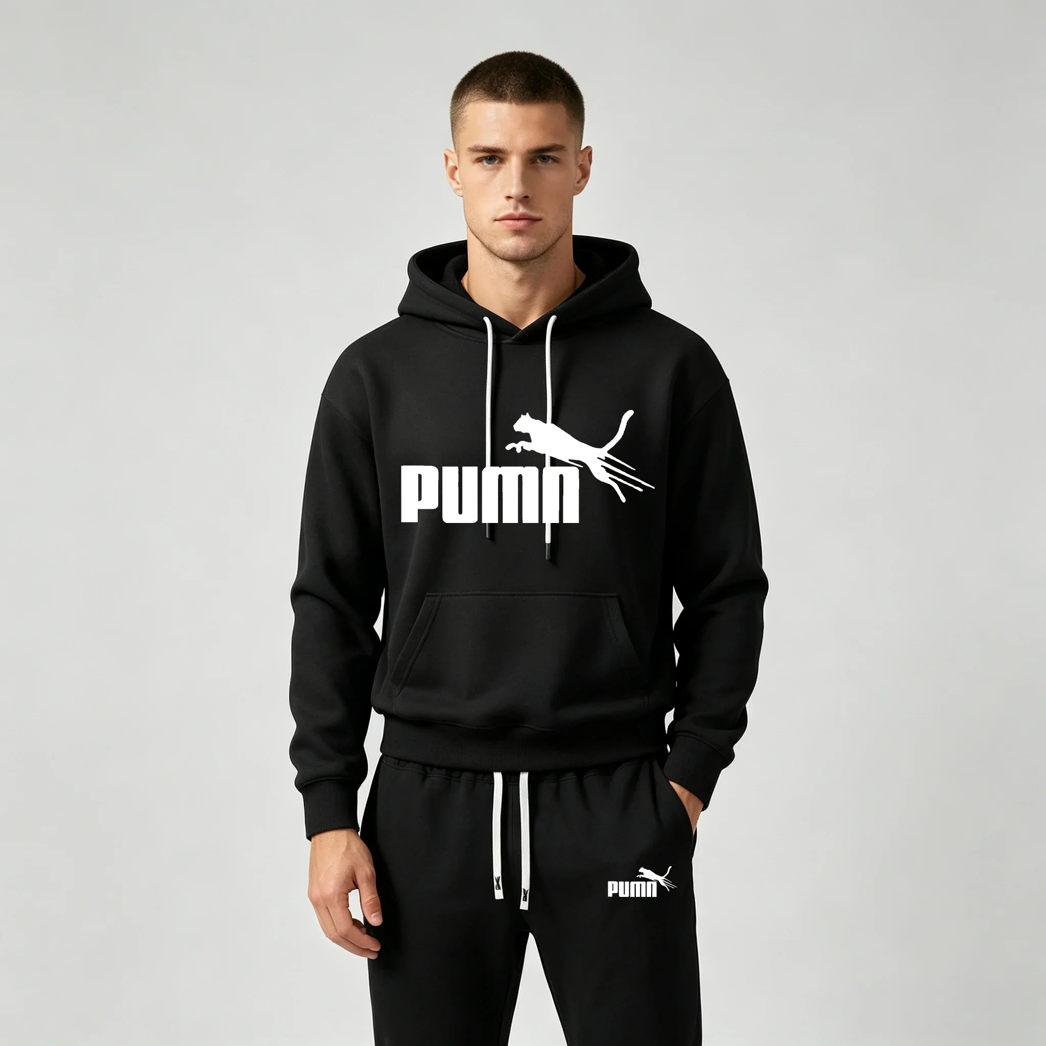 Men's Pieces Tracksuit Letter Print Hoodie+Jogger Pants Set Casual Streetwear Hooded Sweatshirt Suit Autumn Winter Sports Men